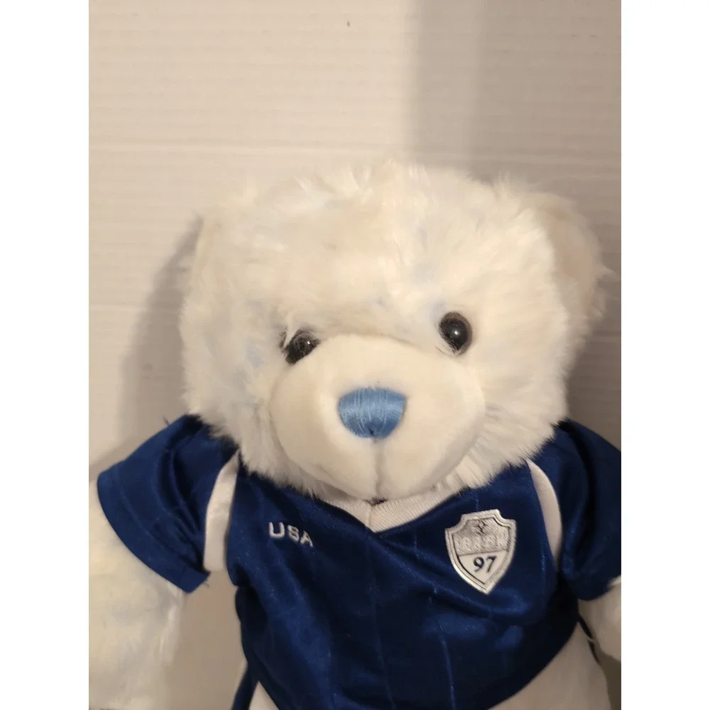 Vintage 1997 Build-a-Bear Plush‎ w/Blue & White Fifa Soccer Outfit, Skates RARE